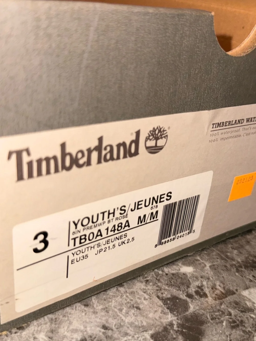Timberland Youth Box in Gray and White with Pink Accent
